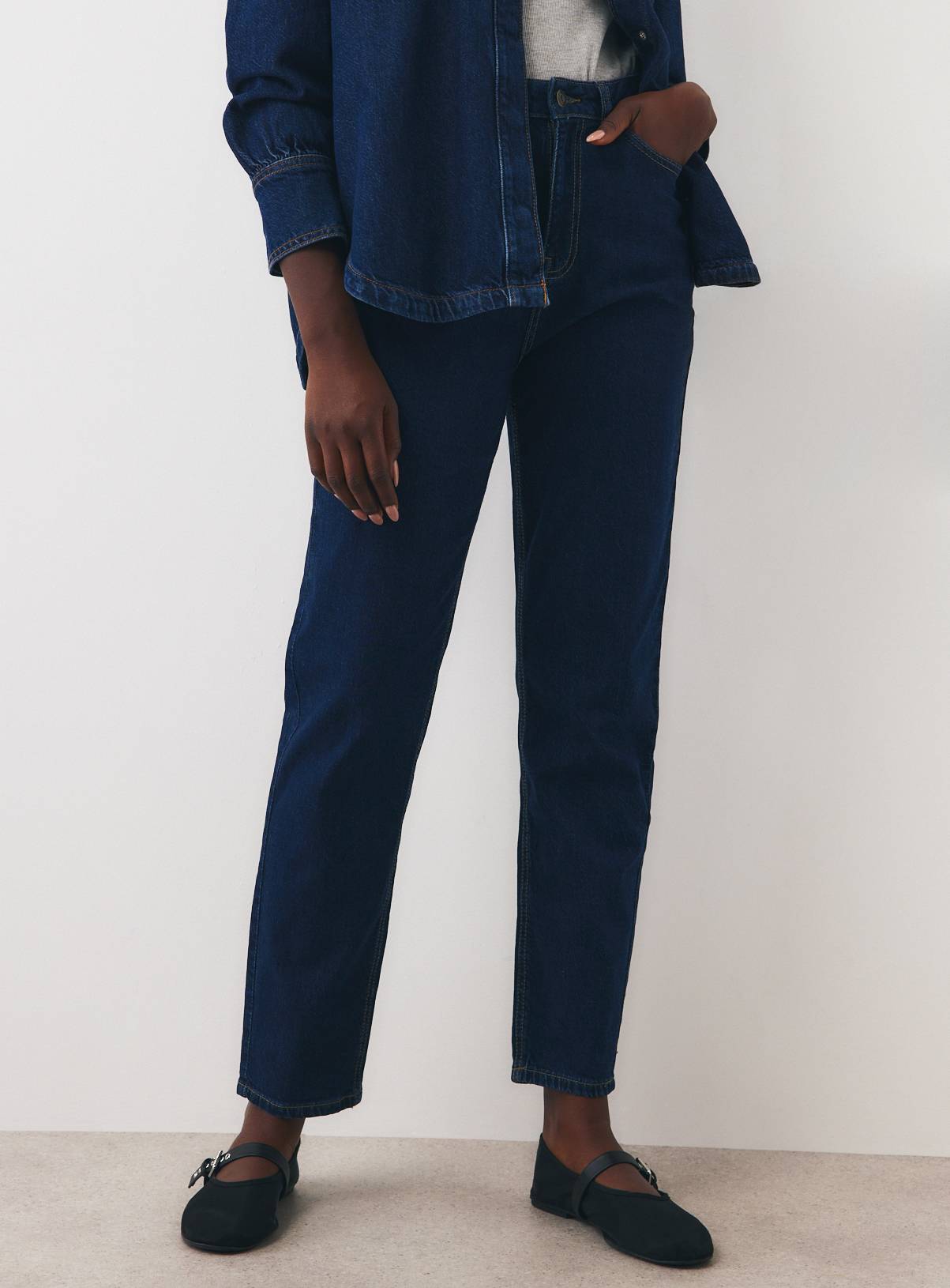 Dark Denim Cotton Blend Mom Jeans 10R - Image 2